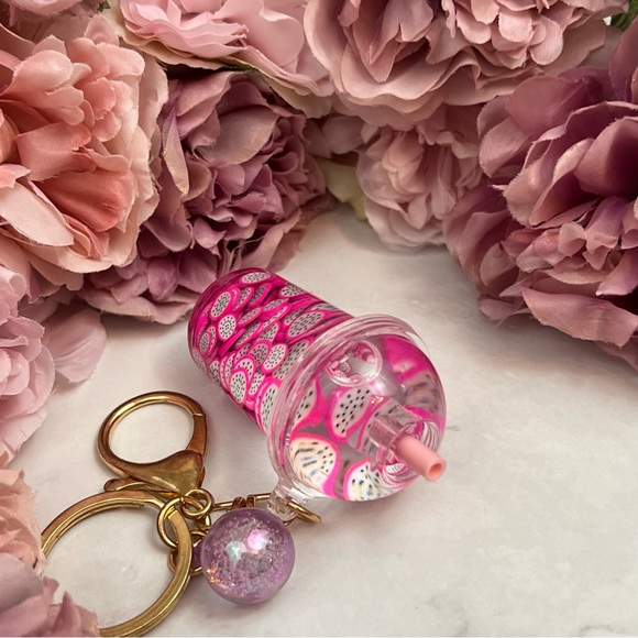 Boho Chic Dragon Fruit Infused Water Drink Keychain Charm - Picture 9 of 17
